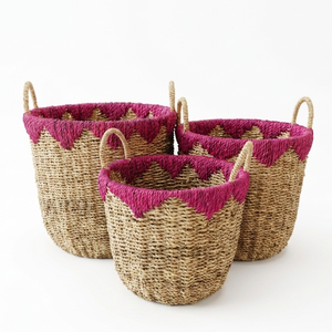 Panier de rangement en jonc de mer naturel et rose, écologique, tressé à la main, style vintage, Kingcraftviet - Product Image 2