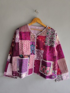 Quilted <b>Patchwork</b> <b>Jacket</b> Women's V-neck Full Sleeve Cotton Autumn Style Regular Length Patch Pocket Applique Design gift - Product Image 1