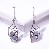 Boucles d'oreilles pendantes en argent sterling 925 faites à la main, motif toile d'araignée, design créatif araignée, bijoux gothiques, boucles d'oreilles avec pierres précieuses