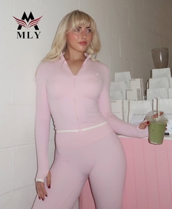Conjunto de Yoga de Dos Piezas Talla Grande, Color Rosa, Ecológico, a Cuadros, para Mujer, Top sin Mangas con Cierre Frontal, Spandex/Poliéster, Conjunto de Gimnasio Personalizado - Product Image 2