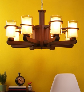 โคมไฟระย้าไม้สไตล์วินเทจ โคมไฟเพดานแบบเรียบง่ายทันสมัย โคมไฟแขวนไม้สุดหรู - Product Image 5