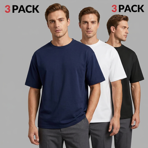 T-shirt à manches courtes pour homme, 100% coton, lot de 3, couleur unie, col rond, coupe classique, respirant, jersey tricoté, écologique - Product Image 4