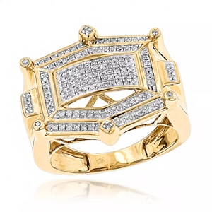 Geometric Diamond <b>Cocktail</b> <b>Ring</b> 14K Solid <b>Gold</b> Pave Setting Women's Luxury Fine Jewelry - Product Image 1