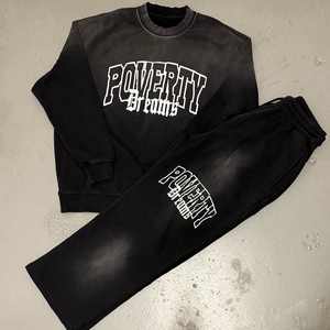 Ensemble 2 pièces Logo personnalisé Vintage Fleece Acid Washed Sweatshirt and Jogger Heavyweight Streetwear Tracksuit Sweatshirt Sets - Product Image 1