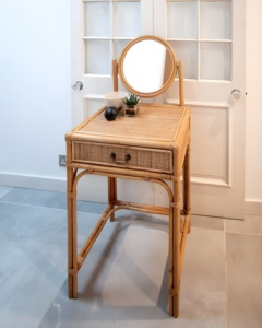 Ensemble table de toilette en rotin avec miroir et chaises tables de maquillage naturelles de luxe - Product Image 2