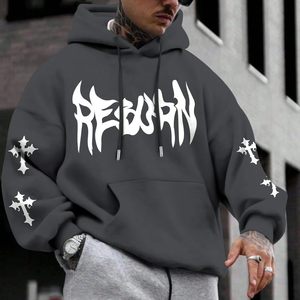 Sudadera con Capucha Oversize Estampada para Hombre, Negra, de Algodón, con Bolsillos, Estilo Urbano Otoñal, con Estampado Personalizado en Mangas y Pecho - Product Image 4