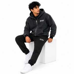 Sudadera con Capucha Oversize Unisex Negra con Lavado Ácido, Logotipo Frontal Personalizado, Diseño 2 en 1 para Gimnasio y Actividades, Poliéster/Algodón Antiarrugas - Product Image 1