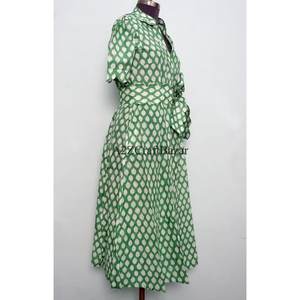 Robes midi moulantes modernes en coton 100% naturel tissé à la main pour femmes, douces, respirantes, écologiques, de haute qualité, à motifs floraux pour tous les jours - Product Image 5