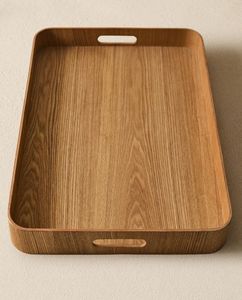 Plateau de service traditionnel en bois rectangulaire avec incrustation dorée et motif floral, fait main, style vintage - Product Image 3