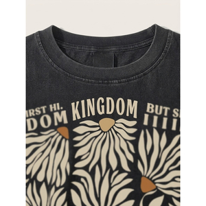 T-shirt en coton surdimensionné pour homme, manches courtes, imprimé floral, col rond, vêtement décontracté, tissu jersey respirant, design Matthew 6:33 - Product Image 2
