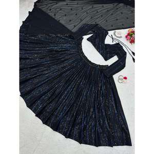 LEHENGA CHOLI DESIGNER GEORGETTE AVEC BRODERIE ET TRAVAIL DE SEQUENCES, NOIR, AVEC DUPATTRA - Product Image 4