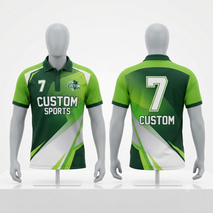 Polo personnalisé géométrique vert foncé, vert citron et blanc pour homme – Tenue de sport respirante sublimée pour équipe – Vente en gros - Product Image 1