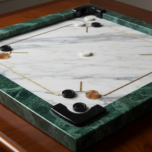Table de jeu d'intérieur artisanale de luxe en onyx vert et marbre blanc sculpté à la main, style pakistanais, pour carrom - Product Image 4