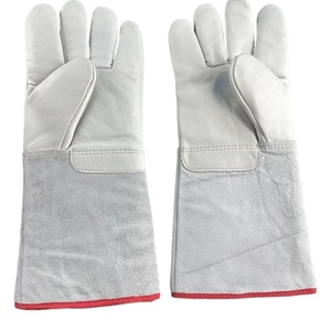 Gants de soudage TIG/MIG en cuir personnalisés, blancs avec revers rouge, doublure en coton, protection anti-éclaboussures de type A pour soudage à l'arc - Product Image 6