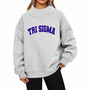 Cotton Fleece <b>Mock</b> <b>Neck</b> Sweatshirt Chenille Letter Tri / Sigma Embroidery Relaxed Fit Sorority Fraternity University - Product Image 1