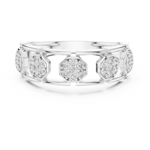 Bague ouverte de luxe en alliage d'argent sterling avec pavé hexagonal de moissanite |   Bague de créateur plaquée or rose pour hommes et femmes - Product Image 5