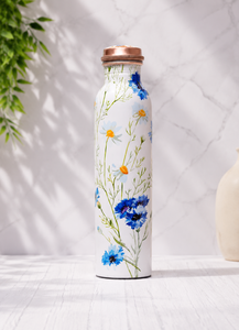 Botella de Cobre de Grado Alimenticio con Estampado Floral Blanco y Azul, a Prueba de Fugas, para Yoga, Gimnasio y Oficina - Product Image 2