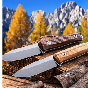 Cuchillos de Caza de Hoja Fija con Mango Texturizado Marrón Castaño y Hoja Gris, con Funda de Cuero Marrón para Camping, Senderismo y Trabajo de Campo - Product Image 6
