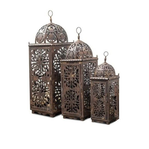 White Iron Lantern with Glass Panels and Candle Holder for Home Decoration - Product Image 4