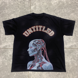 T-shirt pour homme Y2K personnalisé, streetwear, imprimé graphique DTG, surdimensionné, 100% coton, vintage, délavé à l'acide, avec strass - Product Image 1