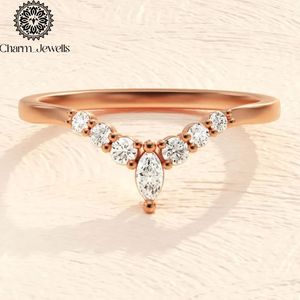 Bague de fiançailles Charm_Jewells pour femme en or massif 18 carats plaqué or rose, sertie d'un moissanite taille poire, style romantique - Product Image 4