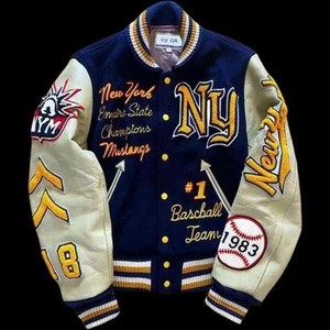 Veste universitaire personnalisée pour homme, bleu marine et beige, avec logo de tigre brodé, lettre C, style preppy, longueur standard, en coton. - Product Image 2