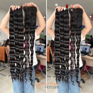 มัดผมมนุษย์ลอนลึกแบบหลวมสีดำยาวเต็มหนังกำพร้าสองชั้นเรียงกันอายุการใช้งานยาวนาน - Product Image 2