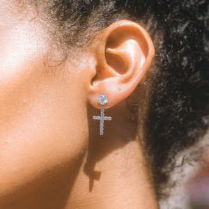 925 Sterling <b>Silver</b> Cross Moissanite <b>Drop</b> <b>Earrings</b> VVS1 D Color Diamond Religious Dangle <b>Earrings</b> - Product Image 3