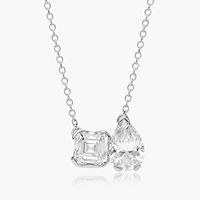 Collar con Colgante de Compromiso de Oro de 14K con Diamante Cultivado en Laboratorio Toi Et Moi, Corte Asscher en Forma de Pera, Color Blanco D, Certificado IGI, Chapado en Rodio