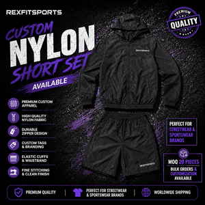 REXFIT SPORTS 2026 Conjunto de Chaqueta Cortavientos y Pantalones Cortos de Nailon Negro Personalizado, Marca Privada, Ropa Deportiva Urbana para Hombre - Product Image 1