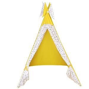 Tienda de campaña tipi infantil para interiores, de poliéster amarillo, diseño moderno, con cortinas con estampado de estrellas Diwali, para casa de juegos de bebé, decoración de dormitorio y guardería - Product Image 1