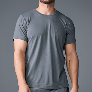 T-shirt à manches courtes pour homme, couleur unie, col rond, coupe classique, tricoté, décontracté, gris - Product Image 1