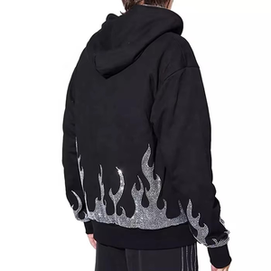 OEM Direct Supply Solid Color <b>Men</b> Rhinestone Hoodies High Quality Print Logo <b>Thick</b> Rhinestone Hoodie - Product Image 3