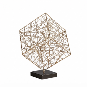 Handmade Wire Mesh Cube Sculpture Abstract Geometric Tabletop <b>Art</b> <b>Object</b> Modern Luxury Home Decor Living Room Centerpiece Accent - Product Image 1