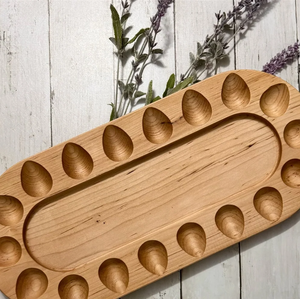 Plateau de service en bois pour œufs farcis avec indentations, assiette ronde écologique pour apéritifs - Product Image 3