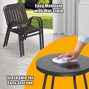 2 sillas, 1 mesa, marco de Metal negro, superficie de listones de PP marrón, juego de muebles de exterior, jardín, balcón, patio trasero, porche, cubierta, Juego de 3 piezas - Product Image 3