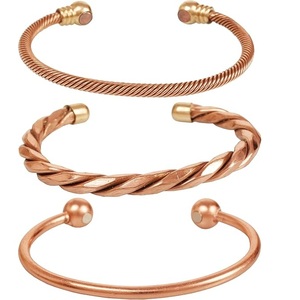 Juego de Brazaletes de Cobre Sólido Surtidos, Estilos Trenzados y Minimalistas, Brazaletes Magnéticos Terapéuticos Ajustables, Juego de Pulseras de Cobre - Product Image 1