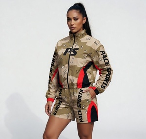 Camo Sublimation Printed Windbreaker Jacket & Shorts Set Premium Full-<b>Zip</b> Lightweight Tracksuit sets - Product Image 2