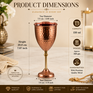 Gobelet à vin en cuivre martelé 150 ml, verre à pied long en métal fait main pour mariage, dîner, fête, célébration et cadeau - Product Image 2