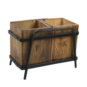 Porte-couverts avec 2 compartiments, boîte à couverts en bois et en métal, adaptée pour la table de cuisine, accessoires de cuisine - Product Image 2