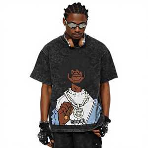 T-shirt blanc oversize pour homme avec imprimé cartoon, manches courtes, col rond, style streetwear, en jersey de coton, Direct Long Mission Online - Product Image 2