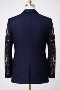 Men’s Navy Blue Celestial Embroidered Suit <b>Set</b> – Western Cowboy Star & Moon Designer <b>Blazer</b> with Pants - Product Image 4