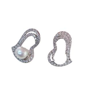 Hao Shi Fashionable Inlaid 6-7mm Freshwater <b>Pearl</b> <b>Earrings</b> Love Style High-End Temperament for Women Wholesale - Product Image 5