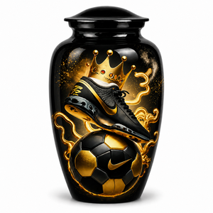 Luxury Golden Soccer Player Picture Sticker Cremation Urn for Human Funeral Ashes - Product Image 1