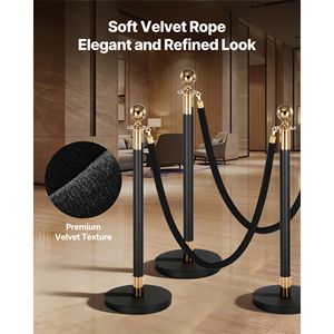 2 Cuerdas de Terciopelo Negro para Postes de Control de Multitudes de 1.5 m con Ganchos Dorados, Barrera para Filas, Productos de Control de Acceso - Product Image 2