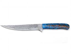 Cuchillo de Acero de Damasco Hecho a Mano con Mango de Resina de Piña Azul, Utensilio de Cocina - Product Image 1