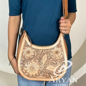 New Premium Quality Handmade 2026 Floral Tooled Leather Purse for Women Cowhide Leather Cowgirl Adjustable <b>Strap</b> <b>Shoulder</b> Bag - Product Image 1