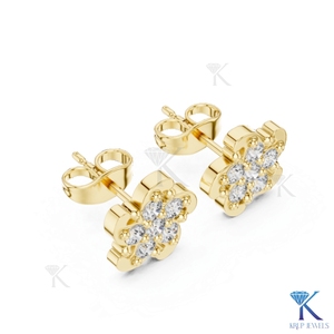 Lab Grown Diamond Minimalist Floral Pinwheel <b>Stud</b> Earrings 6 Stone Cluster 14K 18K Solid Gold Fine Women Jewelry Wedding Party - Product Image 5