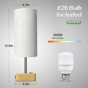 Lampada da Comodino Dimmerabile a 3 Intensità in Lino con Porte di Ricarica USB e AC, Piccola Lampada da Comodino con Controllo Touch - Product Image 6