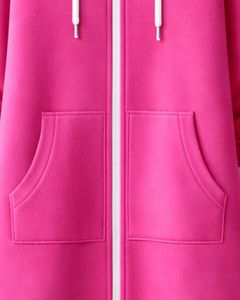 Sweat-shirt à capuche long rose vif pour femme, en polaire, avec poches kangourou, vêtement d'hiver décontracté et chaud, fabrication OEM personnalisée - Product Image 6